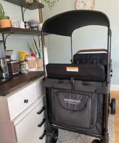 WONDERFOLD W4 Original Quad Stroller Wagon Featuring 4 High Face-to-Face Seats with 5-Point Harnesses, Easy Access Front Zipper Door, and Removable UV-Protection Canopy, Black W4_Original 49 81glswGfISL