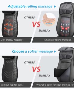 Snailax shiatsu Neck & Back Massager with Heat, Full Back Kneading Shiatsu or Rolling Massage, Massage Chair pad with Height Adjustment, Back Massager for Neck and Shoulder Black SL-233 25 81gmC2GKsL