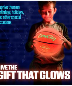 GlowCity Glow in The Dark Basketball for Teen Boy - Glowing Red Basket Ball, Light Up LED Toy for Night Ball Games - Sports Stuff & Gadgets for Kids Age 8 Years Old and Up Rubber (No Pump) 28 81grohO5svL