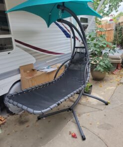 Best Choice Products Outdoor Hanging Curved Steel Chaise Lounge Chair Swing w/Built-in Pillow and Removable Canopy - Teal 39 81gt1Jmz1L