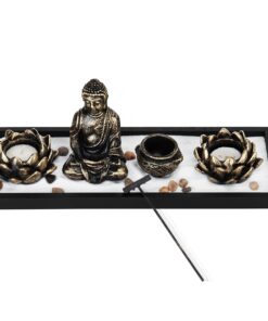 MyGift Desktop Zen Garden Kit with Buddha Statue, Incense Burner, Sand, Rake and Lotus Tea Light Candle Holder 25 81gtdhC1khL