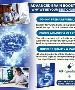 40-in-1 Brain Booster Supplement For Focus, Memory, Clarity, Energy | Advanced Vitamins Plus eBook | For Men & Women, Cognitive Function Nootropic Support with DMAE, Brain Health Formula | 60 Capsules 21 81gx1cn2qLL