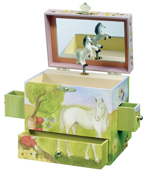 Enchantmints Horse Fairy Musical Jewelry Box Spins to "In the Good Old Summer Time" 3 Pullout Drawers Treasure Storage