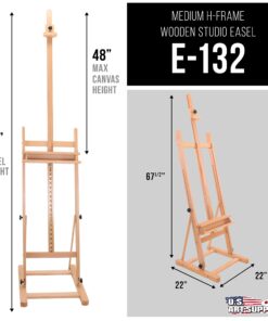Alternative view of U.S. Art Supply Medium Wooden H-Frame Studio Easel with Artist Storage Tray - Mast Adjustable to 96" High, Holds Canvas to 48" - Sturdy Beechwood Holder Floor Stand - Display Paintings, Portraits