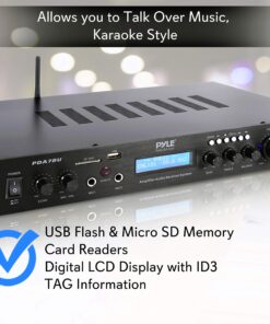 Pyle 5 Channel Rack Mount Bluetooth Receiver, Home Theater Amp, Speaker Amplifier, Bluetooth Wireless Streaming, MP3/USB/SD/AUX/FM Radio, 200 Watt, with Digital ID3 LCD Display - PDA7BU, Black Basic Features 29 81h0Z30MWpL