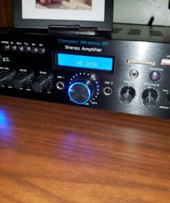 Pyle PDA6BU.5 Compact Bluetooth Stereo Amplifier - Desktop Audio Power Amp Receiver with FM Radio, MP3/USB/SD Readers, Digital LCD Display, Microphone Input (200 Watt), Black 35 81h1fU2JXsL