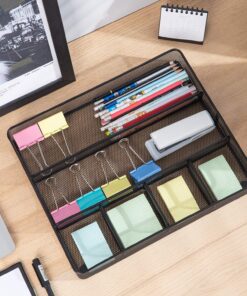 Amazon Basics Desk Drawer Organizer for Office and Home, Metal Mesh, 6 Compartments, Black 1 14 81h2lcrYlhL