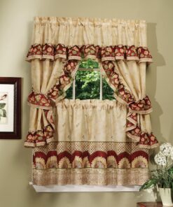 Printed Cottage Window Curtain Set - 57 Inch Width, 36 Inch Length - Sunflower - Light Filtering Polyester Drapes Include Tailored Valances, Ruffle Topper Pair of Tiebacks by Achim Home Decor 57x36