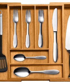 Alternative view of Expandable Bamboo Silverware Organizer 6-8 Slots Adjustable Amazing Drawer Inserts with Deep Dividers. EASY TO INSTALL, Storage of Flatware , Cutlery, Wooden or Stainless Utensil - Kitchen Knives