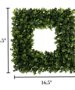 Alternative view of Home Boxwood Wreath-16.5-Inch Square UV Resistant Artificial Spring, Summer, Fall or Winter Outdoor/Indoor Wreaths for Front Door by Pure Garden, 16.5x3, Green