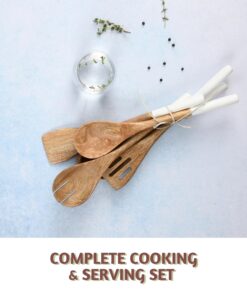 Folkulture Wooden Spoons for Cooking Set for Kitchen, Non Stick Cookware Tools or Utensils Includes Wooden Spoon, Spatula, Fork, Slotted Turner, Corner Spoon, Set of 5, 12 Inch, Acacia Wood (White) White 25 81h8FhxiWyL