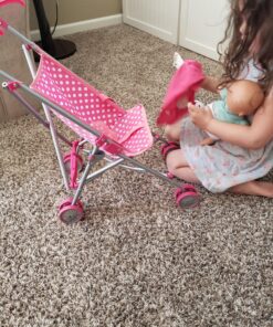 Precious Toys Baby Doll Stroller, Pink & White Polka Dots Baby Stroller for Dolls, Foldable Toy Baby Stroller, Toy Stroller for Baby Dolls, Doll Strollers for Girls 2 Years Old and Older, Toddlers 18 81hFhdw9AsL