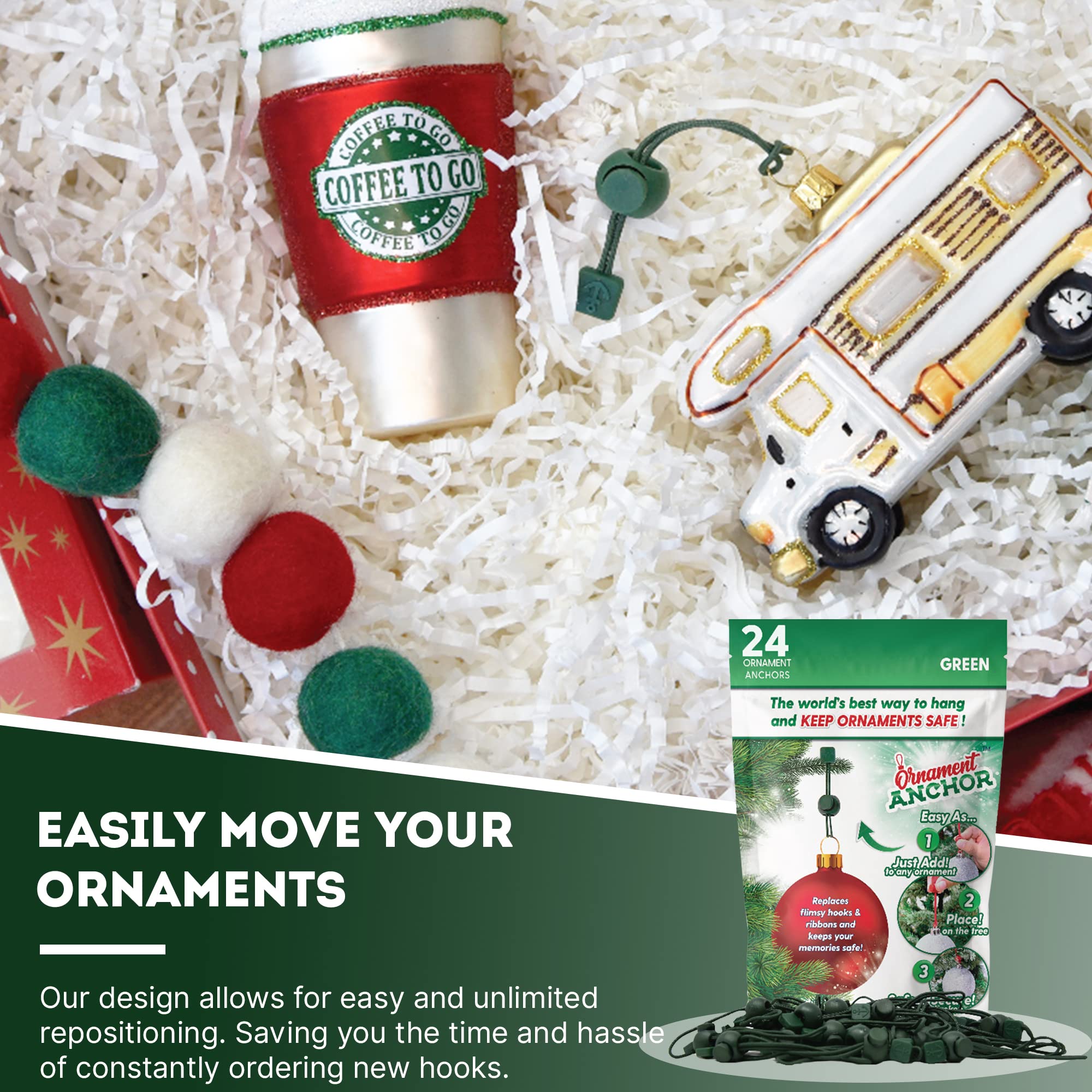 ORNAMENT ANCHOR Ornament Hooks for Hanging Christmas Decorations - No-Slip Hanging Hooks for Xmas - Heavy Duty Christmas Tree Ornaments Hanger Hooks for Small & Large Ornaments (Green, 24 Count) Green 6 ORNAMENT ANCHOR Ornament Hooks for Hanging Christmas Decorations - No-Slip Hanging Hooks for Xmas - Heavy Duty Christmas Tree Ornaments Hanger Hooks for Small & Large Ornaments (Green, 24 Count) Green - Image 6