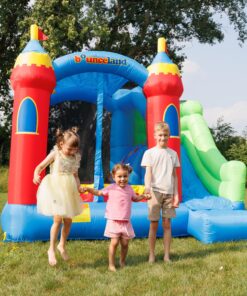 Bounceland Royal Palace Inflatable Bounce House, with Long Slide, Large Bouncing Area, Basketball Hoop and Sun Roof, 13 ft x 12 ft x 9 ft H, UL Strong Certified Blower, Castle Kids Party Theme With Blower 38 81hGOBiySnL