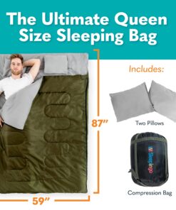 Sleepingo Double Sleeping Bags for Adults Backpacking, Camping, or Hiking - Waterproof Queen Sleeping Bags for Adults or Teens - Truck, Tent, Sleeping Pad Deep green 39 81hGcTYpWGL