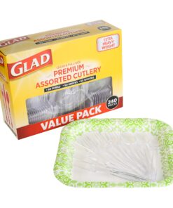 Glad Disposable Plastic Cutlery, Assorted Set | Clear Extra Heavy Duty forks, Knives, And Spoons | Disposable Party Utensils | 240 Piece Set of Durable and Sturdy Cutlery 240 Count (Pack of 1) Clear Assorted Cutlery 12 81hJdFgAoHL