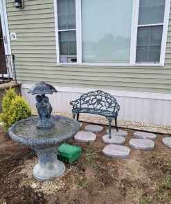 Giantex Outdoor Garden Bench Iron Patio Benches for Outdoors, Porch Bench Chair with Curved Legs Cast Aluminum Rose Antique Style, Green Antique Green 28 81hK1mF7SlL