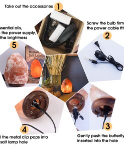 AMOYSTONE 1p Small Salt Rock Lamp Natural Himalayan Salt Lamps with UL Dimmer Cord & Bulbs, 6-7 inch 3-4lbs Wooden Base Gift Box Orange Natural 6-7 Inch 16 81hNBDAeBbL