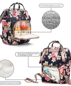 Srotek Diaper Bag Backpack Floral Baby Bag Water-Resistant Baby Nappy Bag with Insulated Water Bottle Bag/Changing Pad for Women/Girls/Mum (Flower Pattern) 30 81hO9qn8CWL