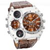 Oulm Compass Outdoor Sports Watches Analog Dark Brown Leather Strap Four Sub-dials Men Watch 36 81hRbaS2 iL