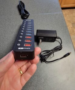 vantisan Powered USB 3.0 hub, 11-Port USB Hub Splitter Extension 7 USB 3.0 Data Ports + 4 Smart Charging Ports with Separate LED On/Off Switches and 12V/3A Power Adapter for USB Devices. black 50 81hRkE1i4NL
