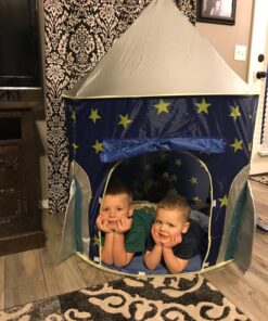 USA Toyz Rocket Ship Pop Up Kids Tent - Spaceship Rocket Indoor Playhouse Tent for Boys and Girls with Included Space Projector Toy and Kids Tent Storage Carry Bag Rocketship Tent 55 81hSj89eA5L