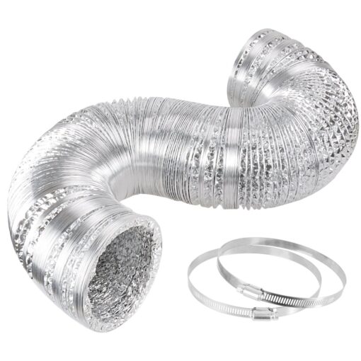 iPower GLDUCT8X25C 8 inch 25 feet Non-Insulated Flex Air Aluminum Foil Ducting Dryer Vent Hose for HVAC Ventilation with 2 Clamps, 8", Silver 8 in 25 ft 1 Pack