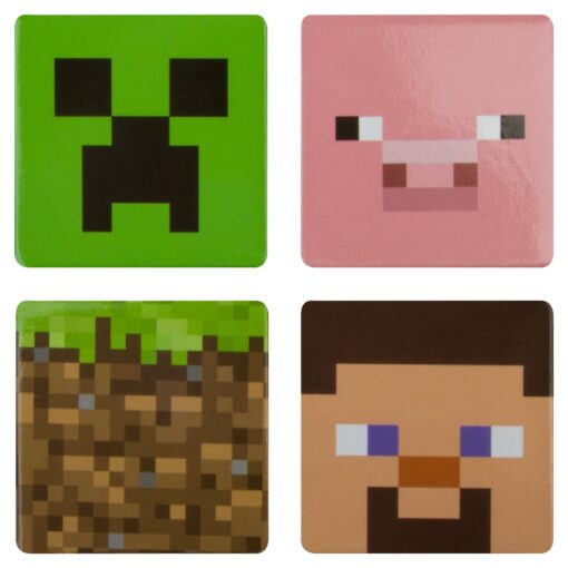 Minecraft 4-Pack Pin Set (Creeper, Pig, Dirt Block, Steve)