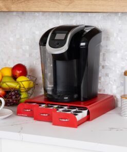 Mind Reader Single Serve Coffee Organizer with 3 Drawers Pod, 12.25" L x 13.5" W x 2.5" H, 36 Capacity, Red 29 81hXHB 0SsL