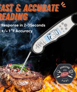 Digital Meat Thermometer, Waterproof Instant Read Food Thermometer for Cooking and Grilling, Kitchen Gadgets, Accessories with Backlight & Calibration for Candy, BBQ Grill, Liquids, Beef, Turkey… Black - Sliver 21 81hXUiRRcqS