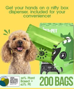 PET N PET Poop Bags Unscented | Dog Poop Bags with Tie Handles | USDA Certified 38% Biobased Dog Waste Bags | Cat Poop Bags | Durable Dog Bags for Poop | Easy Dispensing 200 Counts Poop Bags for Dogs 200 Count (Pack of 1) 22 81hY4al6kdL