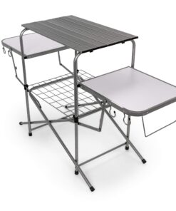 Camco Olympian Deluxe Portable Grill Table | Provides Plenty of Room for Grilling Gear | Ideal for Picnics, Camping, Boating, Tailgating, and Backyard BBQs | (57293) Silver Camping Grill Table 33 81hZRUG8VL