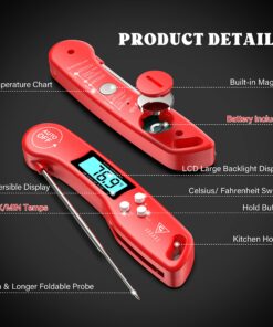 DOQAUS Digital Meat Thermometer, Instant Read Food Thermometer for Cooking, Kitchen Probe with Backlit & Reversible Display, Cooking Temperature Turkey Grill BBQ Candy Light Red 4.6'' Probe 23 81hcTTrIBLL