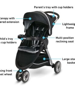 Graco FastAction Fold Sport Travel System | Includes the FastAction Fold Sport 3-Wheel Stroller and SnugRide 35 Infant Car Seat, Gotham 13 81heL7QcTnL