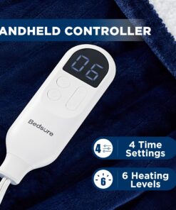 Bedsure Heated Blanket Electric Throw - Soft Flannel Electric Blanket, Heating Blanket with 4 Time Settings, 6 Heat Settings, and 3 hrs Timer Auto Shut Off (50x60 inches, Navy) 01 - Navy 10 81hhbX8UTnL