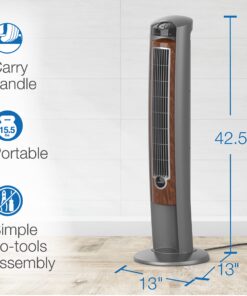 Lasko Wind Curve Portable Electric 42" Oscillating Tower Fan with Fresh Air Ionizer, Timer and Remote Control for Indoor, Bedroom and Home Office Use, Silverwood 2554 31 81hhw RFLpL