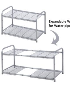 STORAGE MANIAC Under Sink 2 Tier Expandable (Width & Height) Shelf Organizer, Under Sink Organizer and Storage with 10 Removable Steel Panels for Kitchen, Bathroom - from 18.5 to 30 Inches, Silver 21 81hishN8ZsL