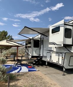 Stylish Camping 159183 9-feet by 18-feet Reversible Mat, Plastic Straw Rug, Large Floor Mat for Outdoors, RV, Patio, Backyard, Picnic, Beach, Camping (Blue/Grey) 9x18 Blue/Grey 24 81ho3d8btxL