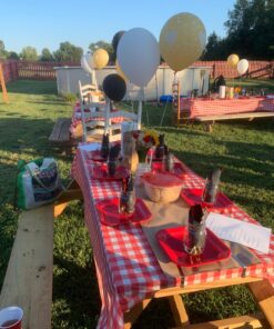 Red Gingham Plastic Tablecloth Roll With Cutter, 100' x 52" - Heavy Duty Party Table Cloth In Self Cutting Box - For Picnics, BBQs, and Birthday Parties - By Clearly Elegant Gingham Red 35 81hoONJf5DL