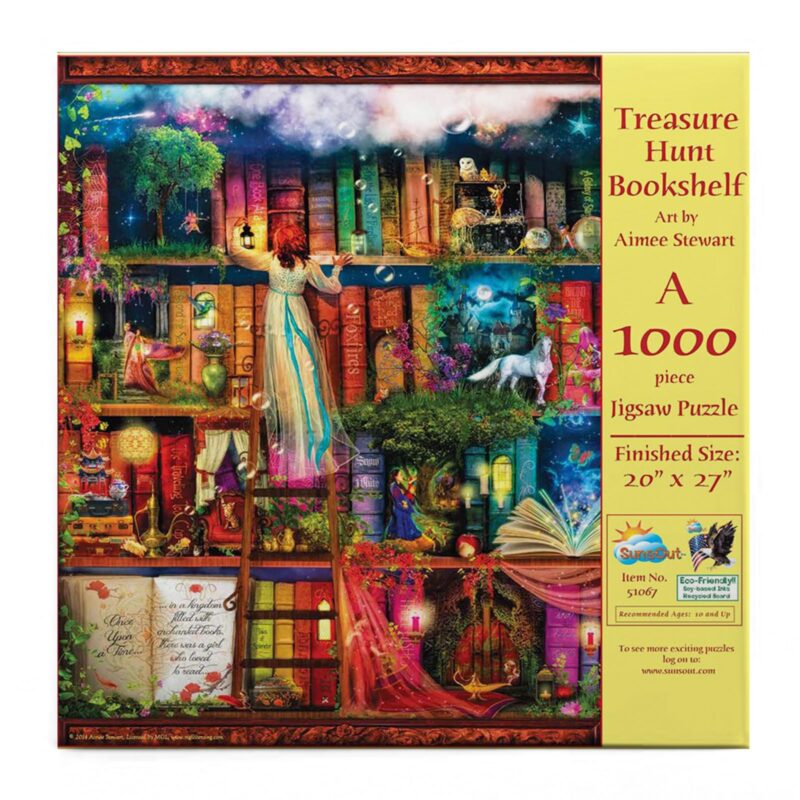 Catalog 4 SUNSOUT INC - Treasure Hunt Bookshelf - 1000 pc Jigsaw Puzzle by Artist: Aimee Stewart - Finished Size 20" x 27" - MPN# 51067