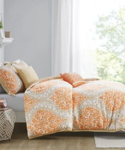 Intelligent Design Senna Comforter Set Full/Queen Size - Orange/Taupe, Damask – 5 Piece Bed Sets – All Season Ultra Soft Microfiber Teen Bedding - Great For Guest Room and Girls Bedroom 31 81hoyqyxiDL