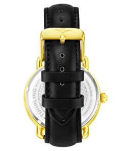 Stuhrling Original Mens Leather Watch Black Watch - Mens Dress Watches Swiss Quartz Analog Date Wrist Watch for Men - Stainless Steel Mens Designer Watch Dress Watches for Men Black/Gold 5 81hp77UAI1L