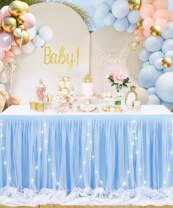 Alternative view of Baby Blue Tulle Table Skirt for Birthday Party Baby Shower,6FT LED Tutu Table Skirts for Rectangle or Round Tables L6(ft)*H 30in Baby Blue