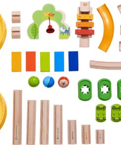 HABA Kullerbu Sim-Sala-Kling - 38 Piece Wooden & Plastic Ball Tack Set with Steep Curves and Musical Effects 12 81hwmG6UaNL