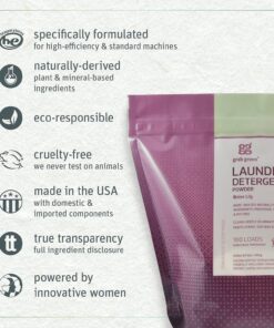 Grab Green Natural 3-in-1 Laundry Detergent Powder, Water Lily, 100 Loads 4 Pound (Pack of 1) 16 81hxU5aFL8L