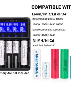 Universal Smart Battery Charger 4 Bay for Rechargeable Batteries NiMH NiCd AA AAA C Li-ion LiFePO4 IMR 18650 21700 20700 26650 14500 16340 18500 10440 18350 RCR123a LCD Display UL Listed 32 81i fIusMiL