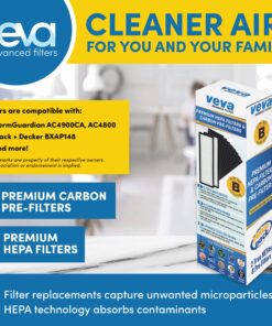 Alternative view of Veva HEPA Filter B Replacement, Compatible with Germ Guardian FLT4825 HEPA, AC4900CA, AC4825, AC4850PT, AC4820, Pack of 2 HEPA Filter / 8 Carbon Pre-Filters for GermGuardian Filter B