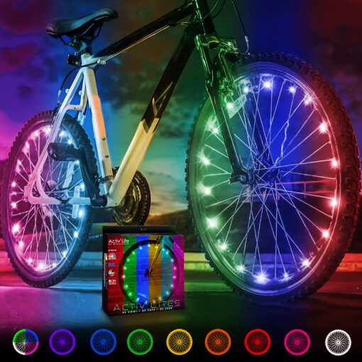 Activ Life 2-Tire Pack LED Bike Wheel Lights with Batteries Included! Get 100% Brighter and Visible from All Angles for Ultimate Safety and Style Color-Changing 2 Wheels