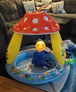 INTEX 57114EP Mushroom Baby Pool: Built-In Mushroom Shade – Soft Inflatable Floor – Durable Vinyl – Ages 1-3 – 40" x 35" 21 81i22HiZFcL