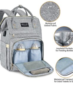 Mokaloo Diaper Bag Backpack, Large Baby Bag, Multi-functional Travel Back Pack, Anti-Water Maternity Nappy Bag Changing Bags (Light Grey) Light Grey 25 81i6PSRKi2L